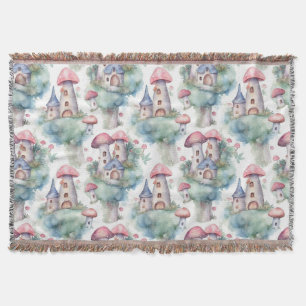 Whimsical Mushroom Cottage Pattern (11) Throw Blanket