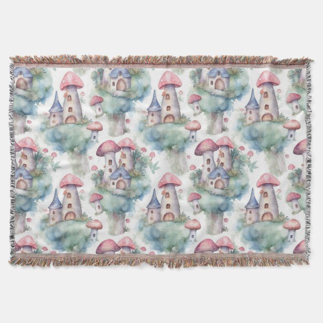 Whimsical Mushroom Cottage Pattern (11) Throw Blanket (Front)