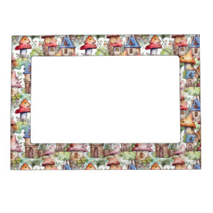 Whimsical Mushroom Cottage Pattern (1) Magnetic Frame