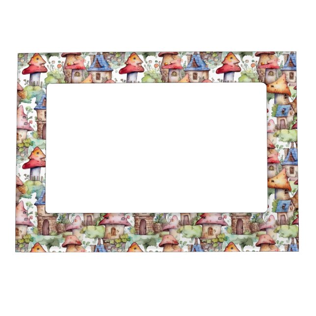 Whimsical Mushroom Cottage Pattern (1) Magnetic Frame (Front)