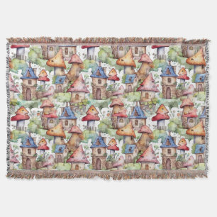 Whimsical Mushroom Cottage Pattern (1) Throw Blanket