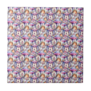 Whimsical Mushroom Cottage Pattern (2) Ceramic Tile
