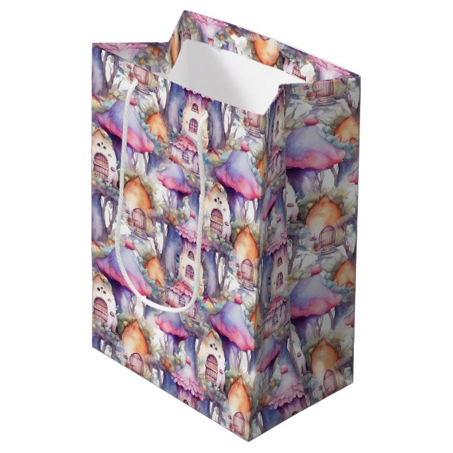 Whimsical Mushroom Cottage Pattern (2) Medium Gift Bag (Front Angled)