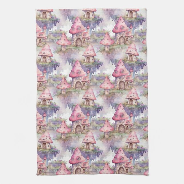 Whimsical Mushroom Cottage Pattern (4) Kitchen Towel (Vertical)