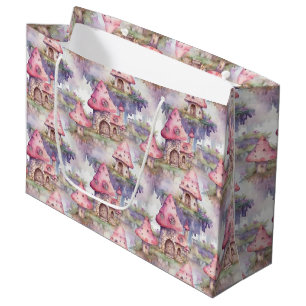 Whimsical Mushroom Cottage Pattern (4) Large Gift Bag