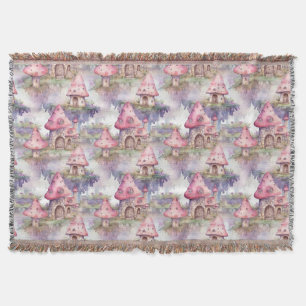 Whimsical Mushroom Cottage Pattern (4) Throw Blanket