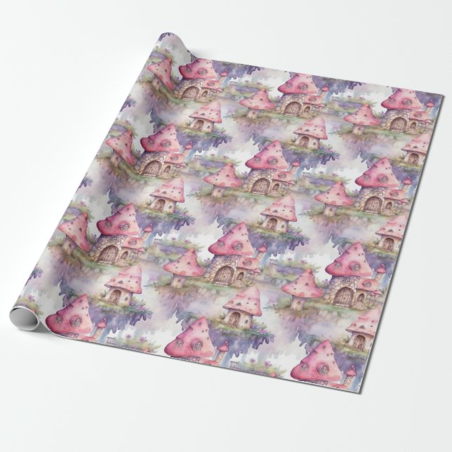Whimsical Mushroom Cottage Pattern (4) Wrapping Paper (Unrolled)