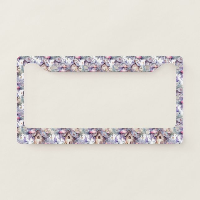 Whimsical Mushroom Cottage Pattern (5) License Plate Frame (Front)