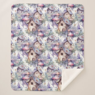Whimsical Mushroom Cottage Pattern (5) Sherpa Blanket