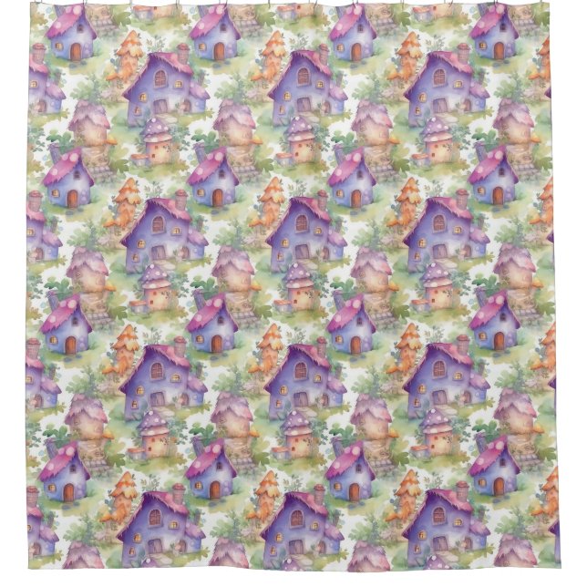Whimsical Mushroom Cottage Pattern (7) Shower Curtain (Front)