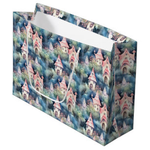 Whimsical Mushroom Cottage Pattern (8) Large Gift Bag