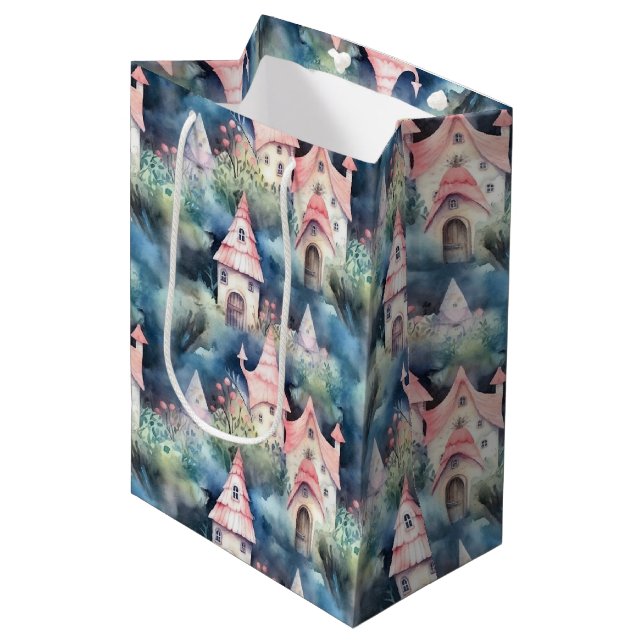Whimsical Mushroom Cottage Pattern (8) Medium Gift Bag (Front Angled)