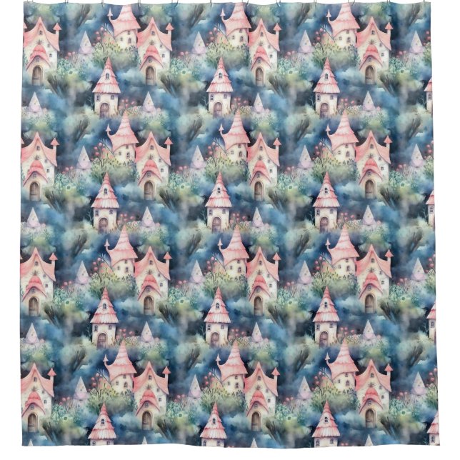 Whimsical Mushroom Cottage Pattern (8) Shower Curtain (Front)