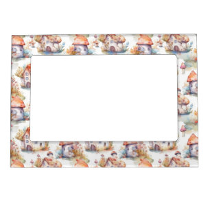 Whimsical Mushroom Cottage Pattern (9) Magnetic Frame
