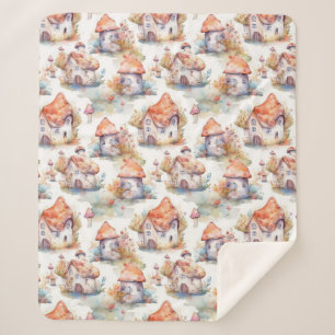 Whimsical Mushroom Cottage Pattern (9) Sherpa Blanket
