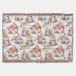 Whimsical Mushroom Cottage Pattern (9) Throw Blanket