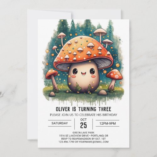Whimsical Mushroom Editable Birthday Invitation