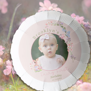 Whimsical Mushroom Fairy First Birthday Photo Balloon