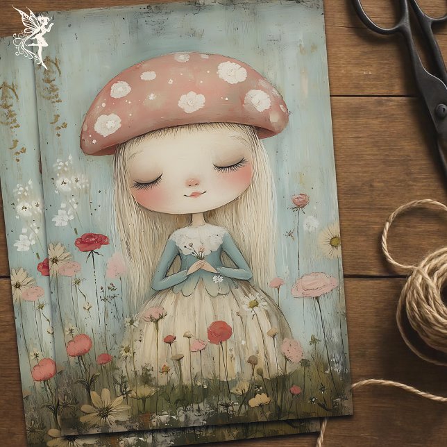 Whimsical Mushroom Fairy in a Flower Meadow Art Tissue Paper (Creator Uploaded)