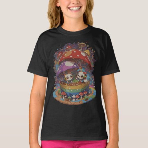 Whimsical Mushroom Frog Music Floral Splash house T_Shirt
