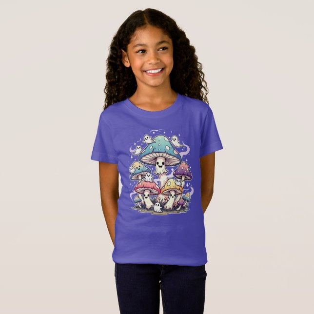Whimsical Mushroom Ghosts Halloween Illustration. T-Shirt (Front Full)