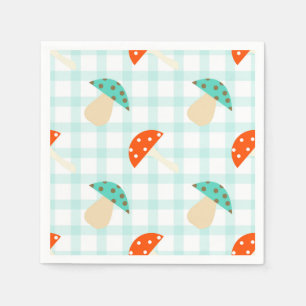 Whimsical mushroom gingham pattern napkins