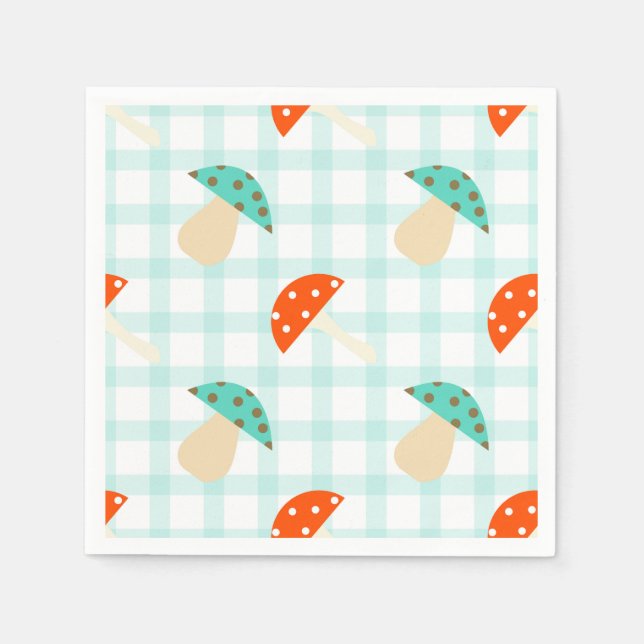 Whimsical mushroom gingham pattern napkins (Front)