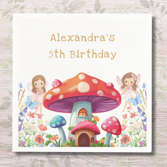  Whimsical Mushroom Girl Fairy Birthday Party Napkins (Creator Uploaded)