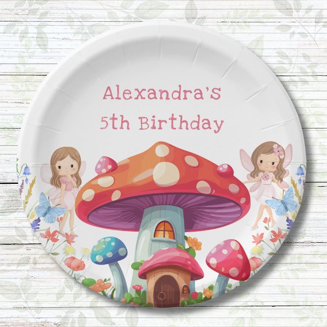 Whimsical Mushroom Girl Fairy Birthday Party Paper Plates (Creator Uploaded)