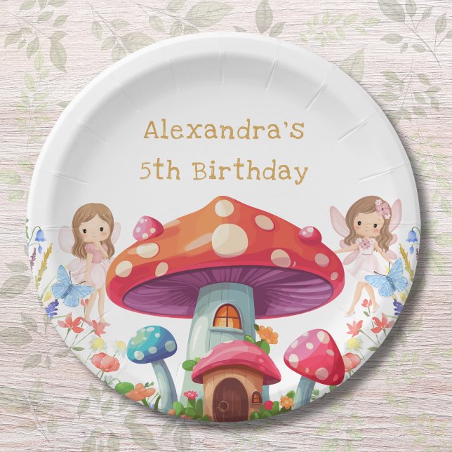 Whimsical Mushroom Girl Fairy Birthday Party Paper Plates (Creator Uploaded)