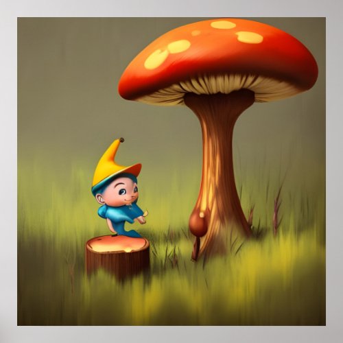 Whimsical Mushroom Gnome Woodland Nursery Poster