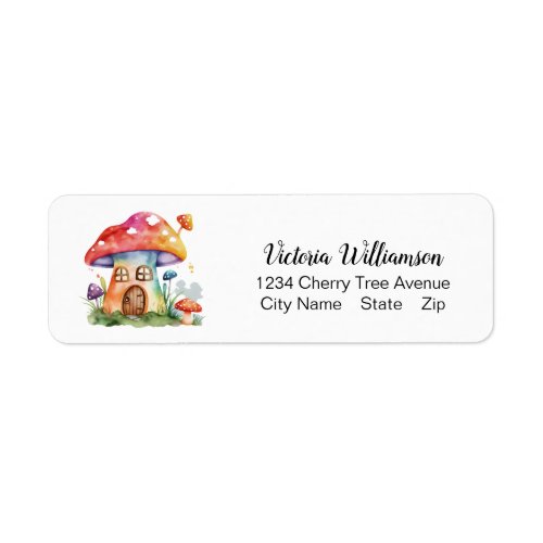 Whimsical Mushroom House Cute Watercolor Custom Label