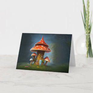 Whimsical mushroom house letterpress thank you card