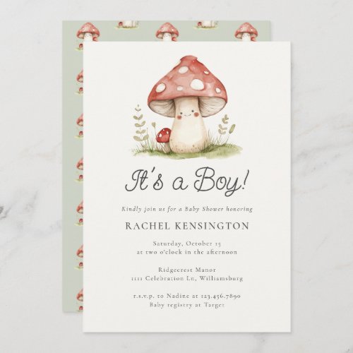 Whimsical Mushroom Its a Boy Baby Shower Invitation