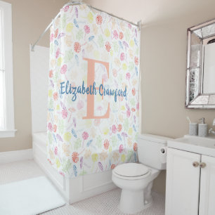 Whimsical Mushroom & Leaf Personalized Shower Curtain