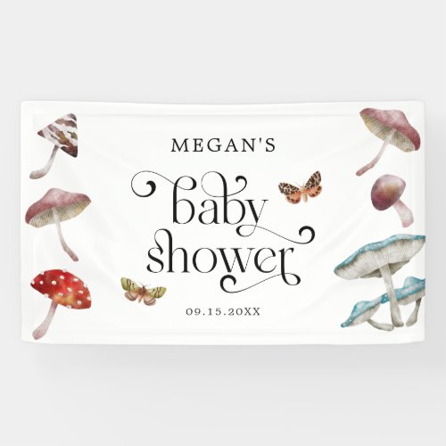Whimsical Mushroom  Moth Baby Shower Banner