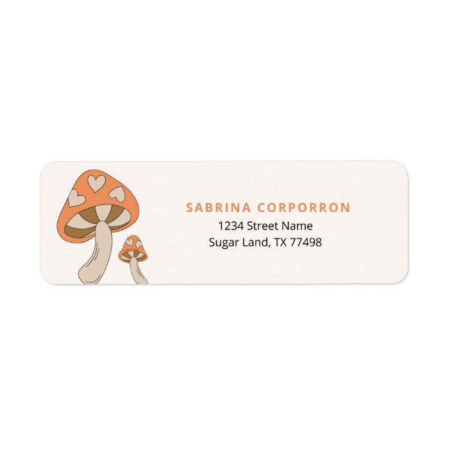 Whimsical Mushroom Orange Brown Earthtone Label (Front)