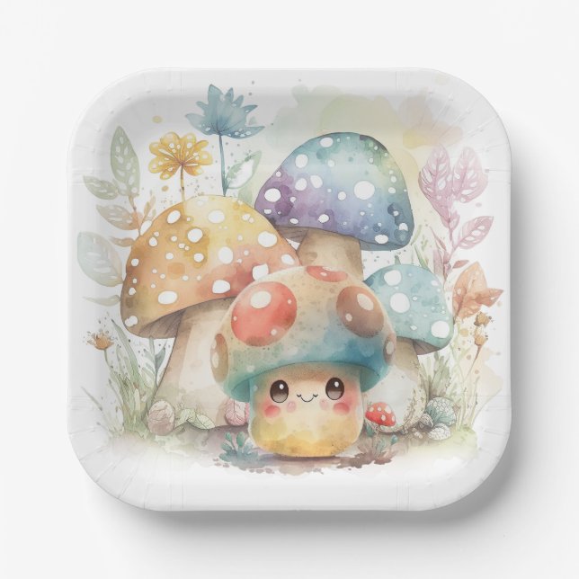 Whimsical Mushroom Paper Plates (Front)