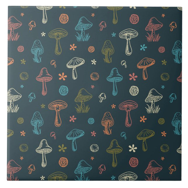 Whimsical Mushroom pattern Ceramic Tile (Front)