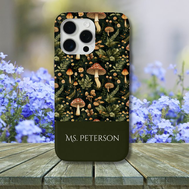 Whimsical Mushroom Pattern Custom Name Case-Mate iPhone Case (Creator Uploaded)