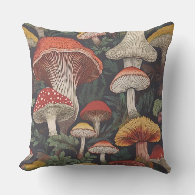 Whimsical Mushroom Pattern Design Outdoor Pillow (Front)