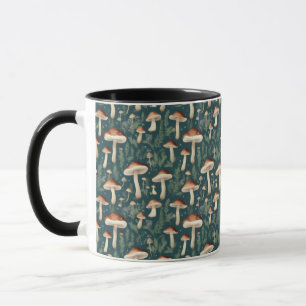Whimsical Mushroom Pattern Forest Green Mug