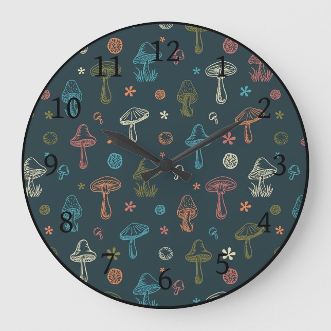 Whimsical Mushroom pattern Large Clock (Front)