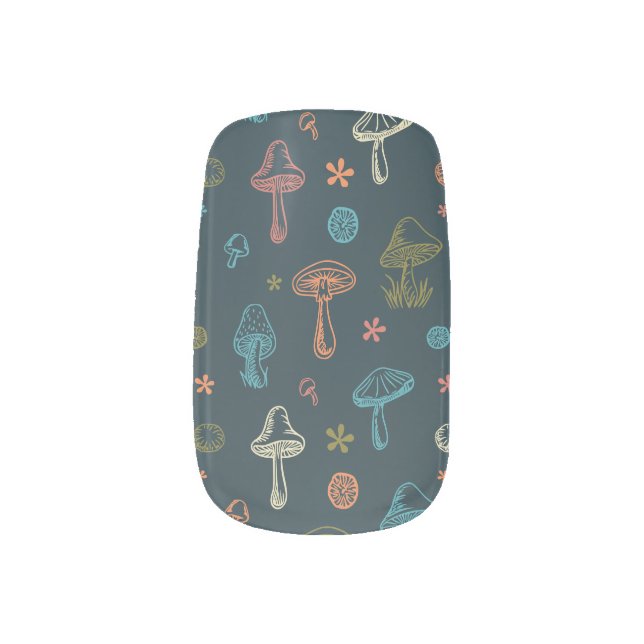 Whimsical Mushroom pattern Minx Nail Art (Left Thumb)