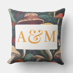 Whimsical Mushroom Pattern with Dual Monogram Outdoor Pillow
