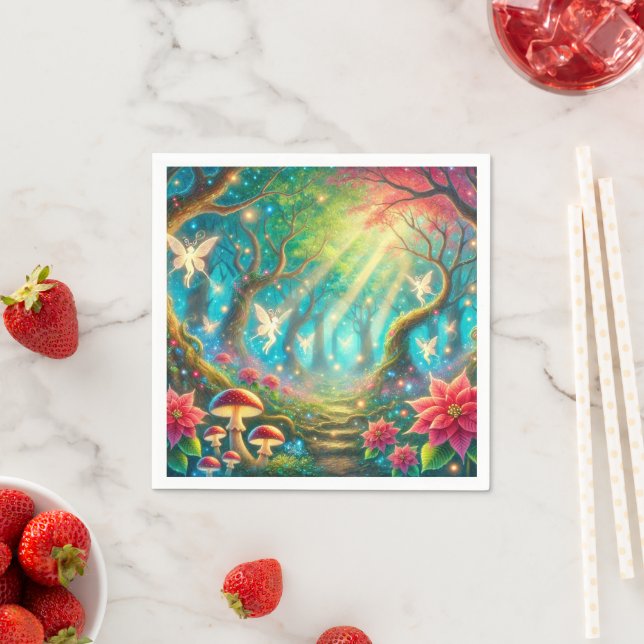Whimsical Mushroom & Poinsettia Forest Decoupage Napkins (Insitu)