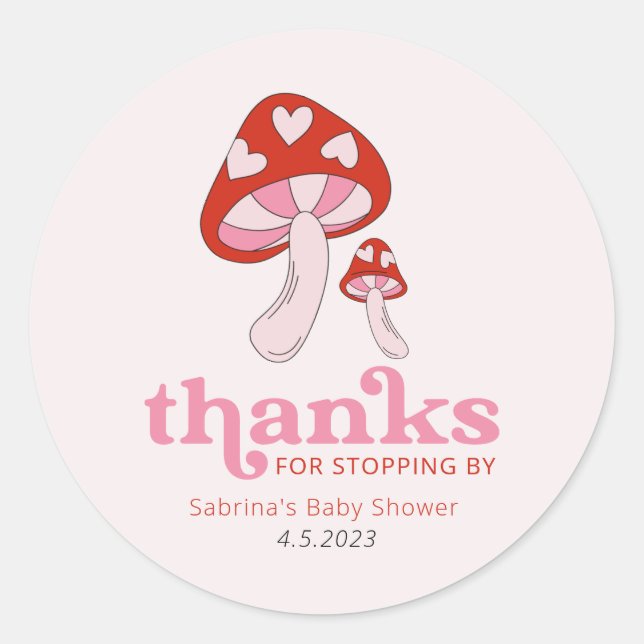Whimsical Mushroom Red and Pink Label (Front)