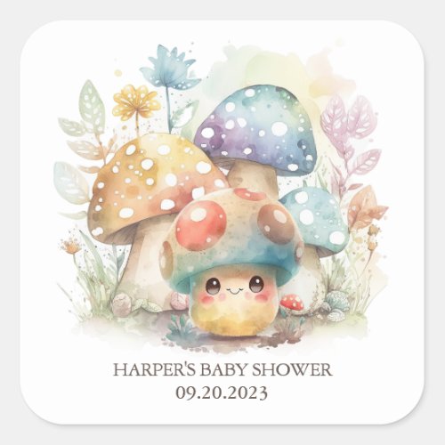 Whimsical Mushroom Square Sticker