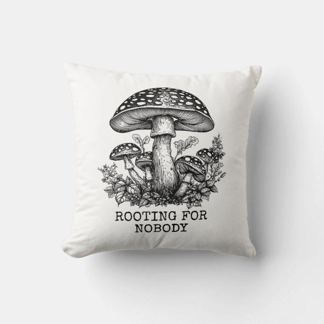 Whimsical Mushroom Throw Pillow — Botanical Accent (Front)