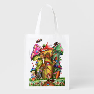 Whimsical Mushroom Village Fantasy Artwork Grocery Bag